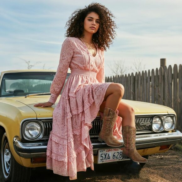 Brown Women's Cowboy Boots Square Toe Western Cowgirl Mid Wide Calf Embroidered - Picture 4 of 8